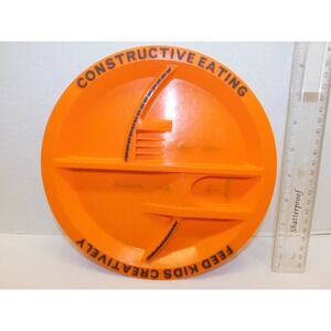 9" Constructive Eating Construction Zone Divided Orange Child Plate